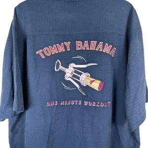 Tommy‎ Bahama Silk Hawaiian Shirt Mens XL One Minute Workout Blue Button Up read